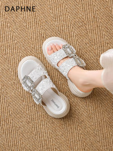Daphne | Glitter Rhinestone Slip On Flats Summer Sandals