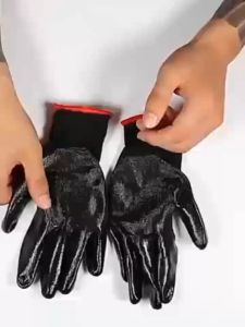 12 Pair Rubber Gloves: Multipurpose & Stretchable Black Gardening & Construction Safety Gloves