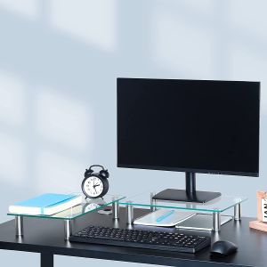 Tempered Glass High-Temperature Resistant Riser Office Desktop Monitor Stand Bean Shape Base Adjustable Height Laptop Holder