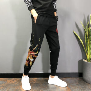 Elegant Embroidered Casual Pants for Men Spring Autumn Knitted Slim Fit Harem Pants Korean Style Harlan Trousers Streetwear
