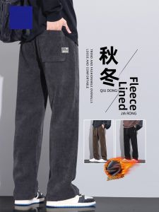 ROMON | Lormen Mens Fleece Lined Corduroy Pants Winter Straight Leg Sweatpants Casual Loose Fit Long Trousers Anti-Wrinkle