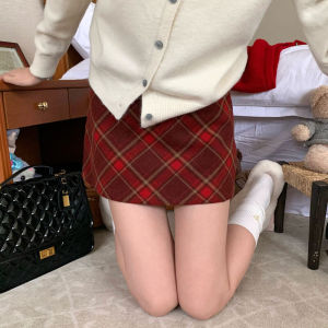 PM❀ เทพี ลายสก๊อต กระโปรง เอวสูง สาวฮอต สั้น กระโปรง เซ็กซี่ A รูปร่าง ตัด กระโปรงสะโพก