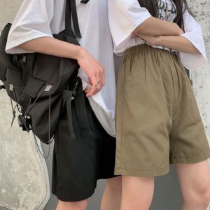 กางเกงขาสั้นทรงตรงหลวมๆ สีพื้น 5 แฉก สำหรับผู้หญิงไซส์ใหญ่ ฤดูร้อน 2024 กางเกงขายาวทรงตรงสบายๆ สไตล์เกาหลี