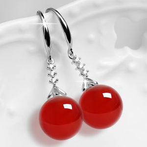 Natural Red Agate Long Dangle Earrings Womens Pure Silver Ear Hooks Fashionable Elegant Original Design Jewelry Accessories