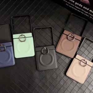 PU Leather Phone Case For Samsung Z Flip 7 FE 6 5 4 3 Flip6 Flip5 Flip4 Flip7 5G 360 Rotating Magnetic Ring HolderBack Cover