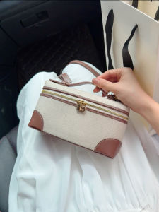 Canvas Leather Bento Box Bag Womens Handbag Shoulder Crossbody Phone Bag British Style Detachable Strap Lightweight Square Shape