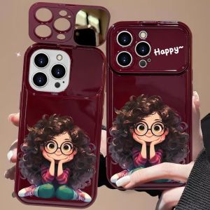Hidden Flip Mirror Phone Case For iPhone 1112/13/14/15/16 ProMax Stand Cute Girl Pattern X/XS/XR/7Plus/8Plus can be paired with pendant 16Pro/16Plus/15Plus