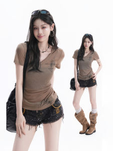 zuocisankon | Gothic Cross Print V-Neck Short Sleeve T-Shirt