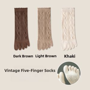 miiow | Womens Mid-Calf Five-Fingered Socks Anti-Odor Sweat-Absorbent Long Tube Sport Socks Separate Toe Footwear Autumn Winter Cotton Blend
