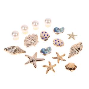 16Pcs/Set DIY Starfish Shoe Charms Bling Conch Shoes Buckle Decorations Removable Shell Shoe Clips Accessories