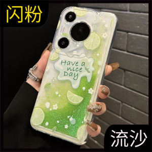 ZPOU Huawei Mate60 Pro+ Phone Case Summer Watermelon Lemon Shiny Powder Flowing Sand Anti-Fall Protective Silicone Cover for Women