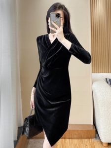 SUYE | High-end Velvet Flattering Irregular Pencil Dress