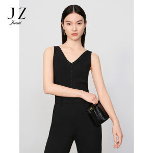 JZ Comfortable Knitted Vest Womens Spring Style Sleeveless Inner Wear JUZUI Elegant Commuter Regular Fit V-Neck Pure Color