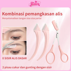 CHARM Gunting Cukur Alis Dengan Sisir Untuk Kecantikan Alat Set Sisir Alis Pisau Cukur dengan Gunting Alis Perawatan Set / Membawa Penutup Debu Berkualitas Tinggi