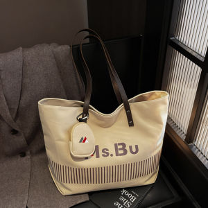 Large Capacity Casual Canvas Tote Bag Womens Fashionable Letter Print Handbag Commuter Tote Bag Soft Square Shape Polyester Lining