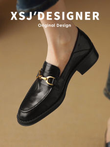 LIQIXIEFANG | Silent Sole Loafer Shoes Women Genuine Leather Mid Heel Casual Shoes