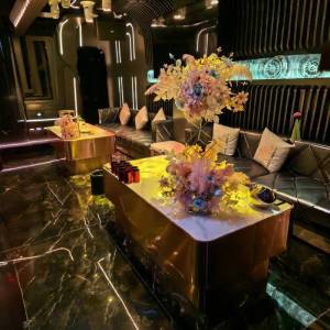 Luminous Stainless Steel Tempered Glass Table for Bar Counters