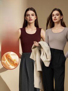 MiiOW | เสื้อกั๊กผ้าขนแกะสำหรับผู้หญิง ทรงสลิมฟิต อบอุ่น ใส่ได้ตลอดทั้งปี ฤดูใบไม้ร่วง/ฤดูหนาว เสื้อชั้นในแบบสวมสบาย ไม่ต้องใส่เสื้อชั้นใน