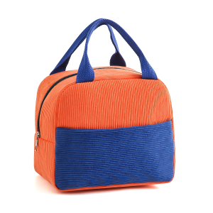 Corduroy Color-block Insulated Lunch Bag with Waterproof Layer C184