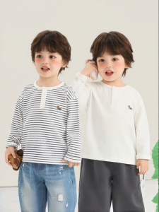 CUTEPANDAS | Striped Henry Shirt Long Sleeve T-shirt for Boys Fall Spring