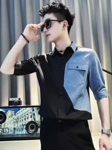 Áo Sơ Mi Denim Nam Mùa Hè Thường Ngày Cổ Bẻ Tay Lửng Dáng Ôm Vừa Vặn Thời Trang Thương Hiệu Hợp Thời Trang Đa Năng