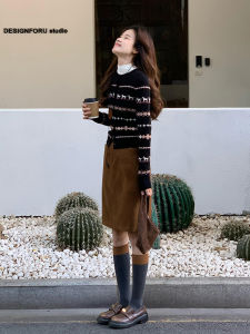 SHANGSHA | Stylish and Dignified Black Knit Suit Dress