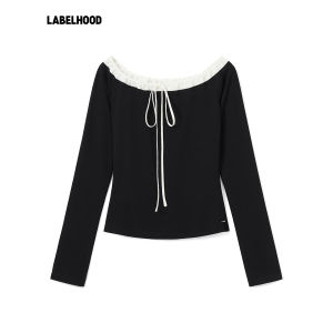 YIRANTIAN | Minimalist Spliced Tie Strap Off-Shoulder Knit Top