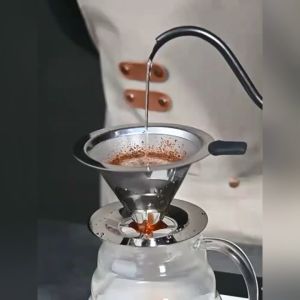 Yo-Fun Coffee Filter 304 Stainless Steel Double-layer DripCoffee Dripper 600 mesh with Stand Foldable Tea Infuser Mesh Paperless Portable Holder Pour Over Removable Dripper 600 mesh with base