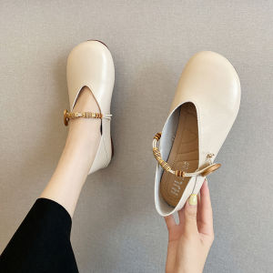 Comfortable Soft Leather Mary Jane Flat Shoes Womens Spring 2025 New Style Evening Gentle Flat Bottom Casual Retro Bean Shoes