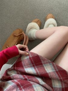 Small Red Pattern Woolen Skirt Female Winter with Sweater Versatile Hip Skirt High Waist Slimming A- line Skirt