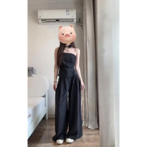 Summer Womens High Waist Sleeveless Vest Top And Wide Leg Pants Two Piece Set Tea Themed Casual Fashion Outfit