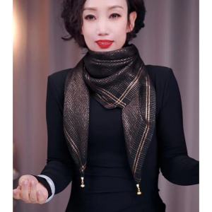 Khăn Choàng Lụa Thời Trang Phong Cách Hàn Quốc Mới Có Khóa Từ Dây Thừng Vàng Khăn Choàng Bảo Vệ Cổ Giữ Ấm Thanh Lịch Phong Cách