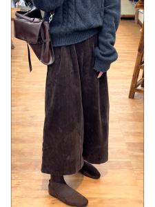 Womens Corduroy Wide Leg Pants High Waist Button Closure Loose Fit Brown Color Korean Style Casual Trousers Autumn New Arrival