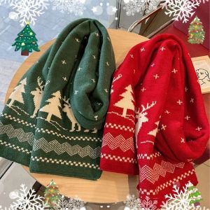 Knitted Christmas Scarf Winter Thicken Double-sided Warm Big Scarf Deer Elk Snowflake Printed Shawl Women Men Fashion Neckerchiefs