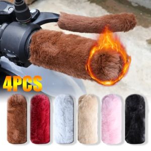4Pcs/set Plush Handlebar Covers Winter Universal Windproof Anti-Slip Warm Handle Grip Protective Case for Electric Vehicles Motorcycles Bike