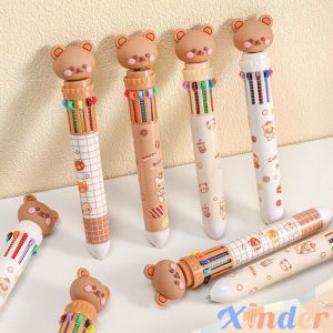 ✨Xinder✨ 10 Colors cute ballpen Retractable gel pen 10in1 ballpen Cartoon Animals Erasable Pen 0.5mm Refill Rods Washable Handle Gel Pen