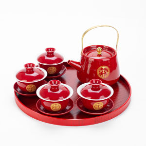 Wedding Tea Set Ceramic Four Bowls Tea Cup Set for New Couples Housewarming Gift Change Mouth Ceremony Tea Serving Set