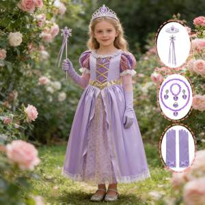 Purple Long Sleeve Toddler Mesh for Girls Kids Cosplay Flower Print Dress Kids Splicing Carnival Party Prom Gown Dress 2-10Y