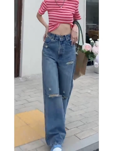 กางเกงยีนส์ทรงกระบอก: ยุค 90 เอวสูง - แนววิเทจ - Beautified กางเกงยีนส์ทรงกระบอก ยุค 90 เอวสูง แนววิเทจ