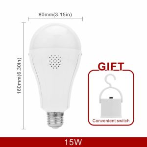 15w LED Emergency Light Bulb E27 1600mAh 85-265V Rechargeable Bulb for Home Power Failure Camping Tent Porch Garden Lamp