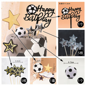 Football Boy Cake Topper Set with Field & Player Figures for Birthday Party Sports Theme Cupcake Decorations Birthday Candle