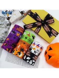 ริบบิ้นตกแต่งวันฮาโลวีน ริบบิ้นผ้าซาติน ริบบิ้นผูกโบว์ ริบบิ้นผูกผม กล่องของขวัญ วัสดุ DIY งานฝีมือ วัสดุผ้า