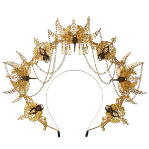 Gothic Lolita Women Girls Halo Crown Hair Band Hair Hoop Chain Wing Hairband For Halloween Party
