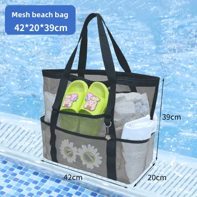 Large Capacity Travel Net Bag Outdoor Beach Swimming Childrens Toy Shoulder Crossbody Handbag Soft Handle Commuter Style