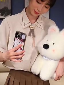 CONUSEA | 35/45CM Kawaii Fluffy Hair Stuffed Dog Doll West Highland White Terrier Plushie Soft Puppy Plush Toy Birthday Xmas Gift for Girl