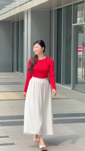 [MUA 2 GIẢM 70K] Áo thun nữ GUMAC tay dài GUMAC form slim ôm cổ tròn chất thun gân mịn co giãn dễ phối đồ thời trang ATF12028