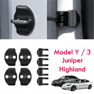 For Tesla Model Y/Juniper Model 3/Highland 2019- 2025 ABS Door Striker Cover with Hinge Cover Carbon Edition Door Lock Protector