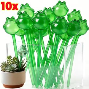 10Pcs Green Frog Shape Plant Automatic Watering Device Plastic Watering Ball Automatic Watering Spike Cute Shape Decoration