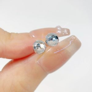 LAZO DIAMOND Hammered Small Ball Stud Earrings in 9k White Gold