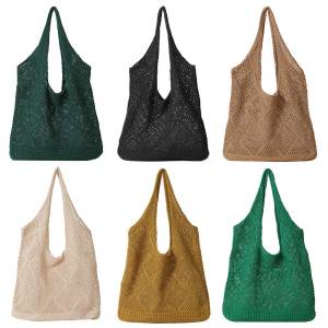 【HRFS】 Women Ladies Woven Handbag Solid Color Mesh Knit Hippie Bag Summer Holiday Bags